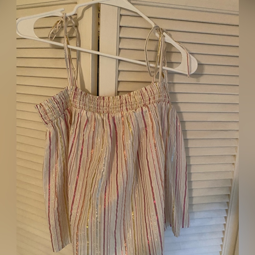 Flowy Tie Strap Striped Top Shiny Stripes